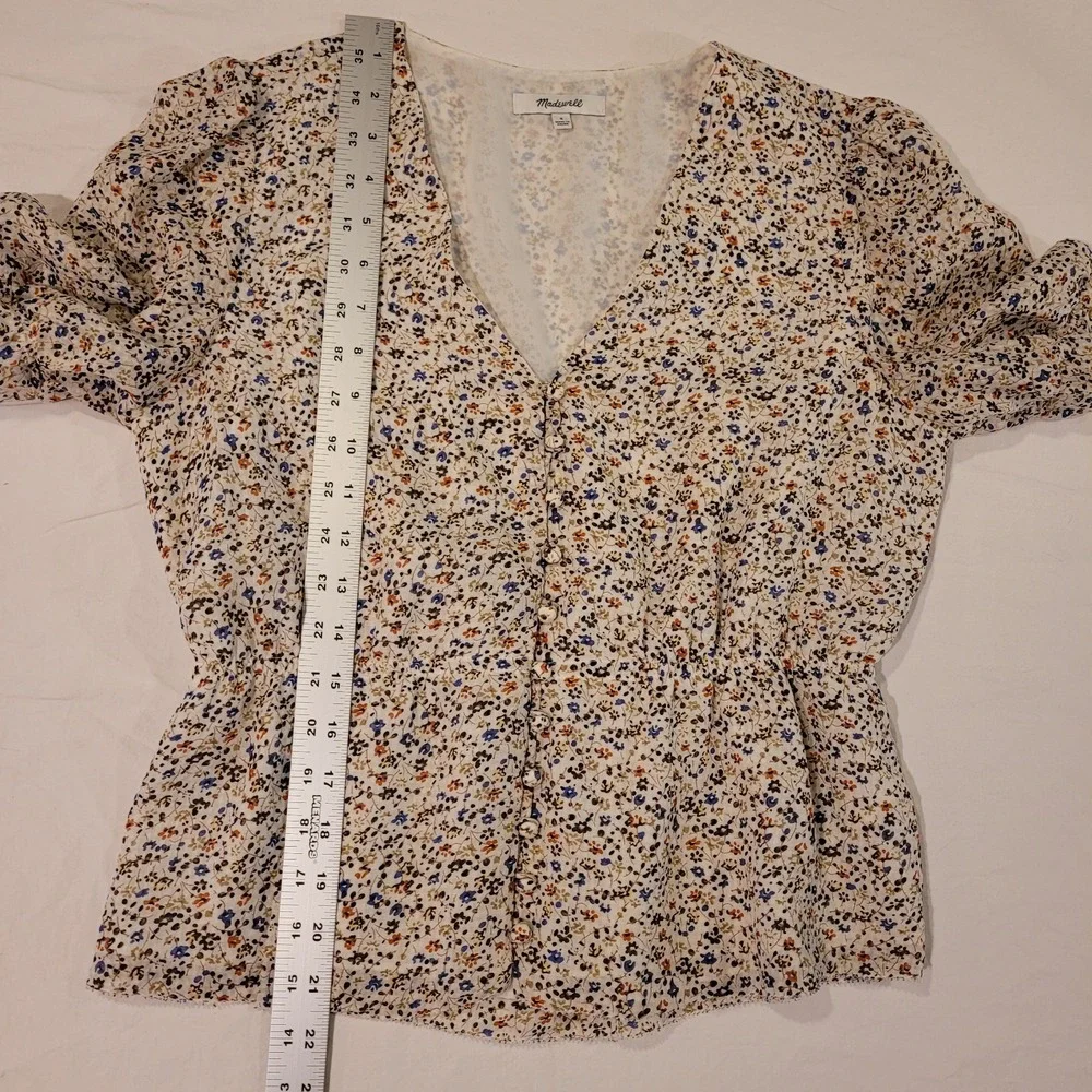 Madewell‎ Silk Floral Print Button Front Peplum Blouse, Women's Size S, Multi